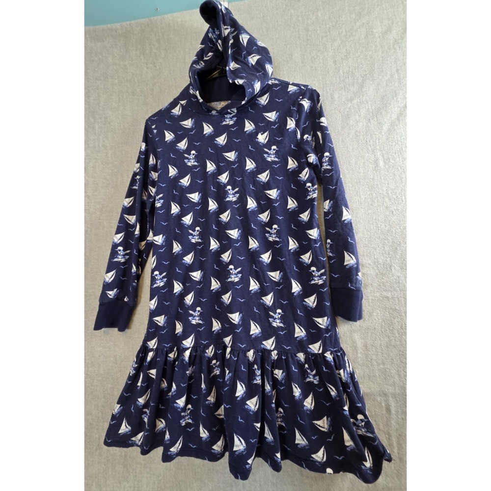 Polo Ralph Lauren Dress Girls 16 XL Navy Nautical Sailboats Hooded Ruffle Preppy